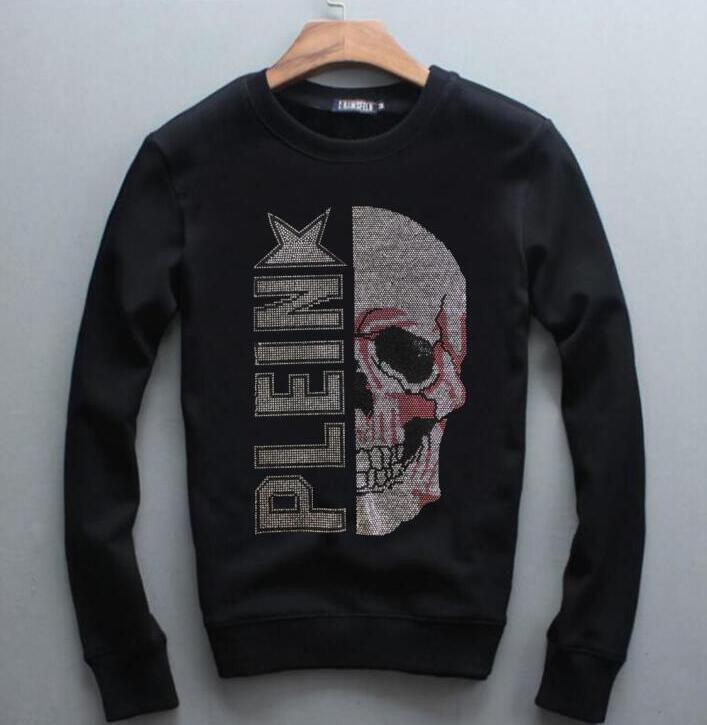 Men's Plein Skull Diamond Print Hoodie  Crewneck Sweatshirts