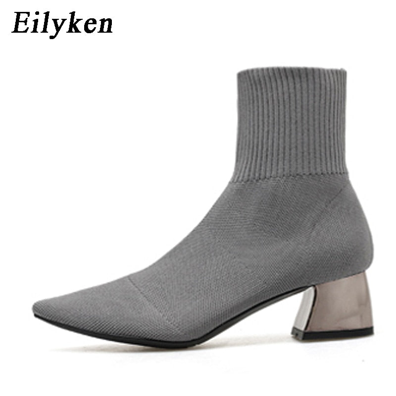 Knitted Stretch Low Heel Pointed Toe Ankle Boots4