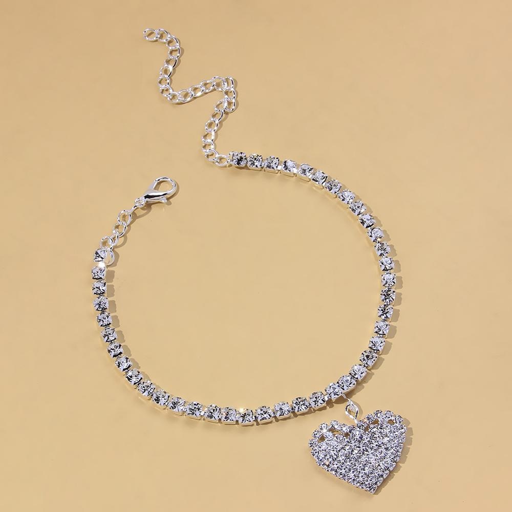 Heart Rhinestone Pendant Bracelet Leg Chain Anklet