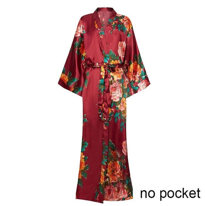 Silky Satin Women's Kimono Bath Robes w/ Pockets