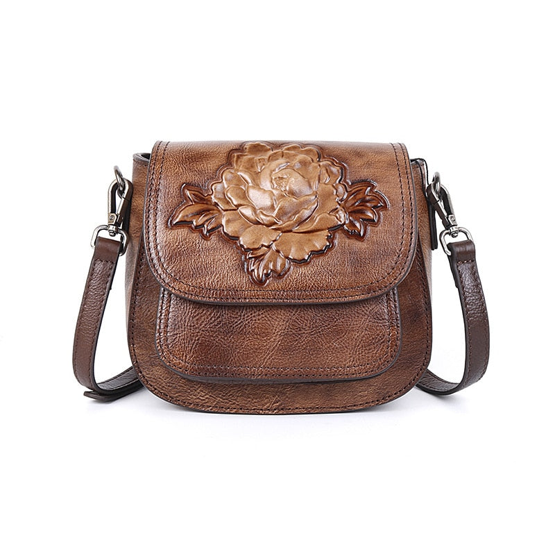 Small Embossed Women Genuine Leather Floral Purse