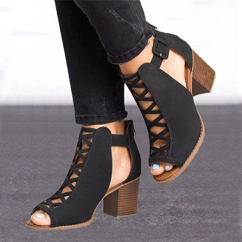 Criss Cross Chunky Heel Gladiator Sandals