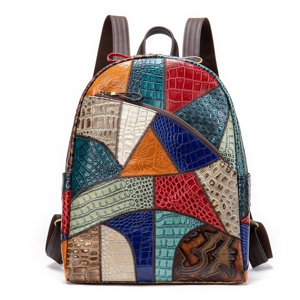 Geometric Printed Leather Laptop Backpack