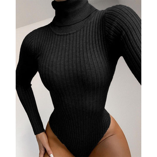 Ribbed Knitted Long Sleeve Turtleneck Bodysuit