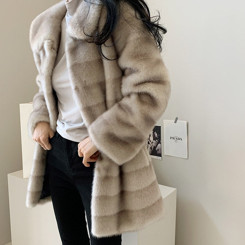 Faux Fur Mink Turn-Down Collar Plush Women's Jacket