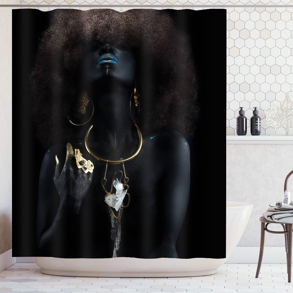 Black Woman w/ Gold Waterproof Shower Curtain