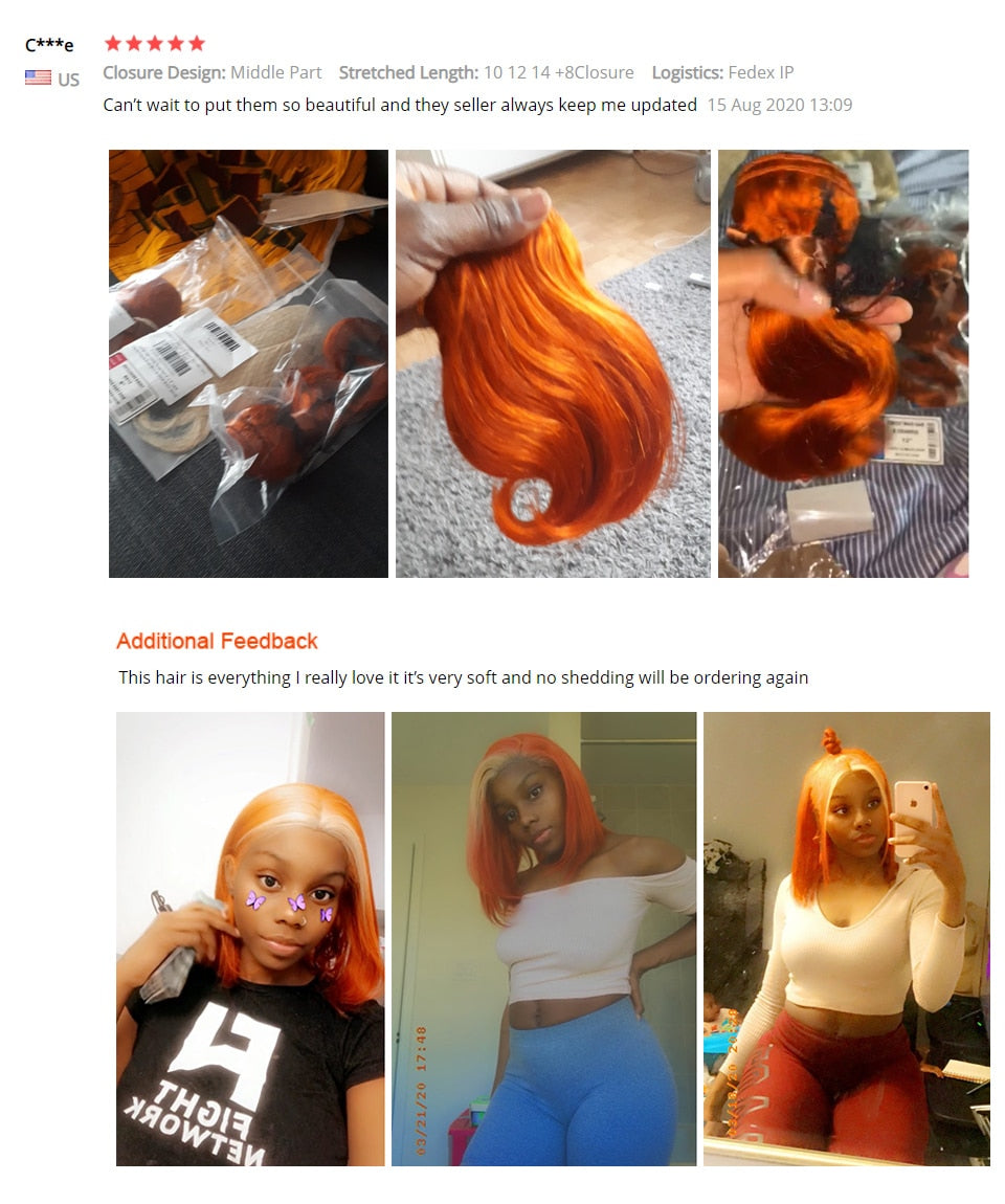 Remy Forte Blonde Body Wave Bundles With Closure Orange Brazilian Hair Weave Bundles 3 bundles Human Hair w/ Closure Fast US Shipping