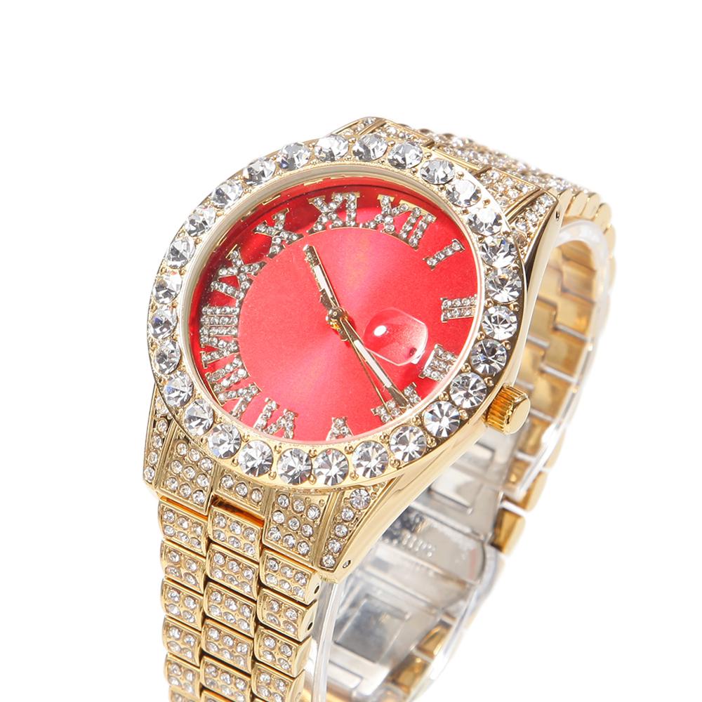 Big Dial Full Iced Out Colored Stainless Steel Men's Watches