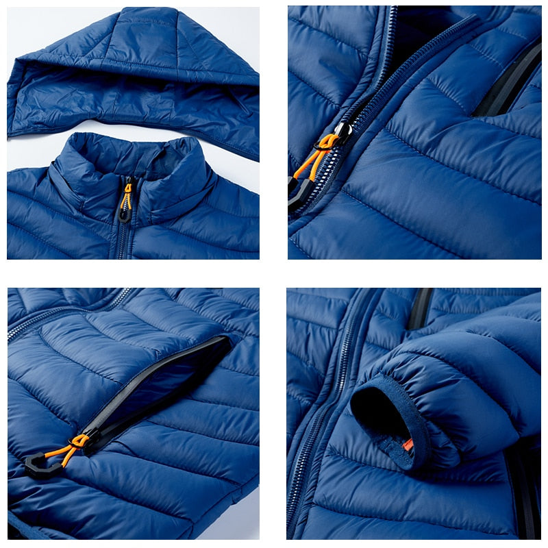 Men's Quilted Waterproof Hooded Slim Fit Zipper Jacket