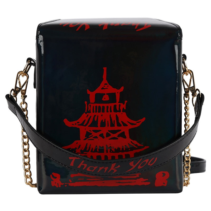 Chinese Takeout Box PU Leather Bucket Crossbody Purse