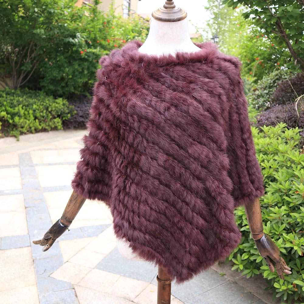 Knitted Natural Rabbit Fur Shawl