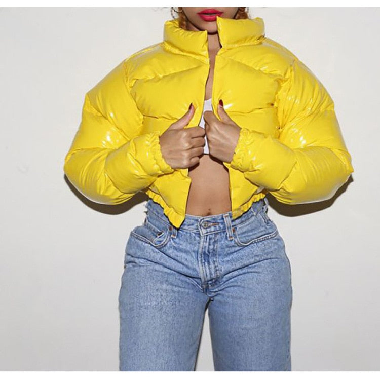 Neon Candy Color Cropped Puffer Women's Parka Bubble Jacket