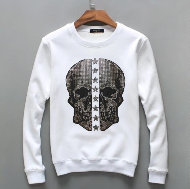 Men's Plein Skull Diamond Print Hoodie  Crewneck Sweatshirts