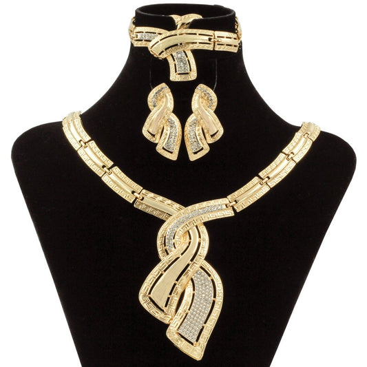 African Gold Jewelry Nigerian Crystal Necklace Hoop Earrings Bridal Jewelry Sets