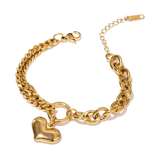 Statement Heart Pendant Stainless Steel Gold 18 K Plated Bracelet