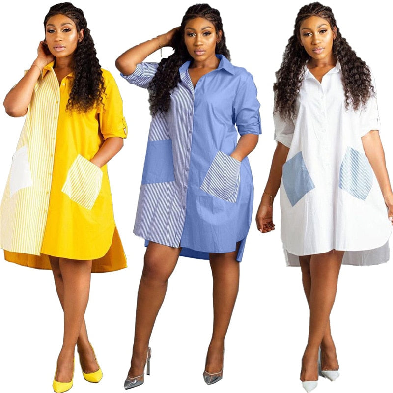 Long Sleeve Turn-Down Collar Oversized Shirt Dress