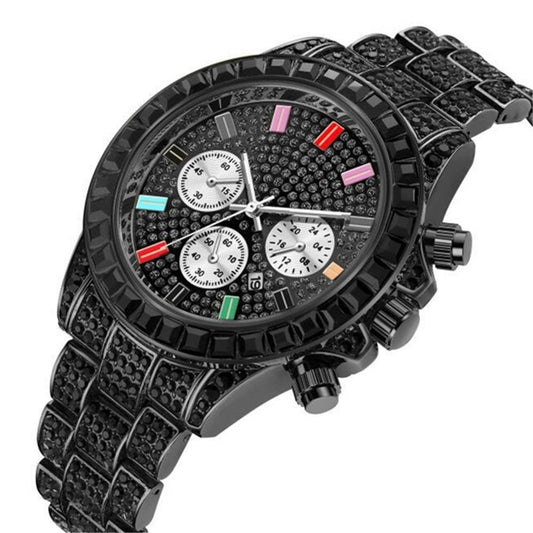 Rainbow Diamond  Iced Out Square Quartz Waterproof Men's Watch