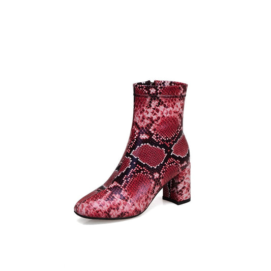 Snake Print Square Heel Ladies Ankle Boots