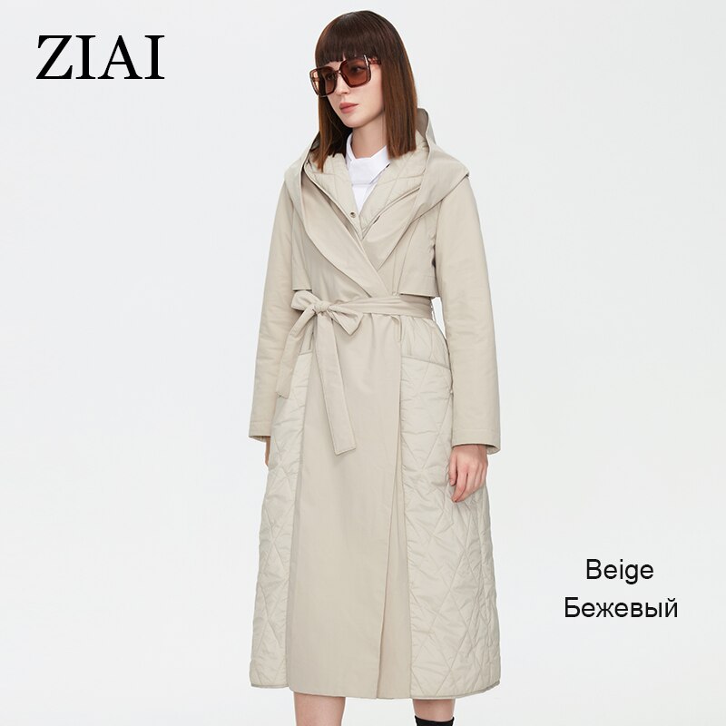 Quilted Long Thin Cotton Trench Coat Hooded Belt Windbreaker Trench Coat