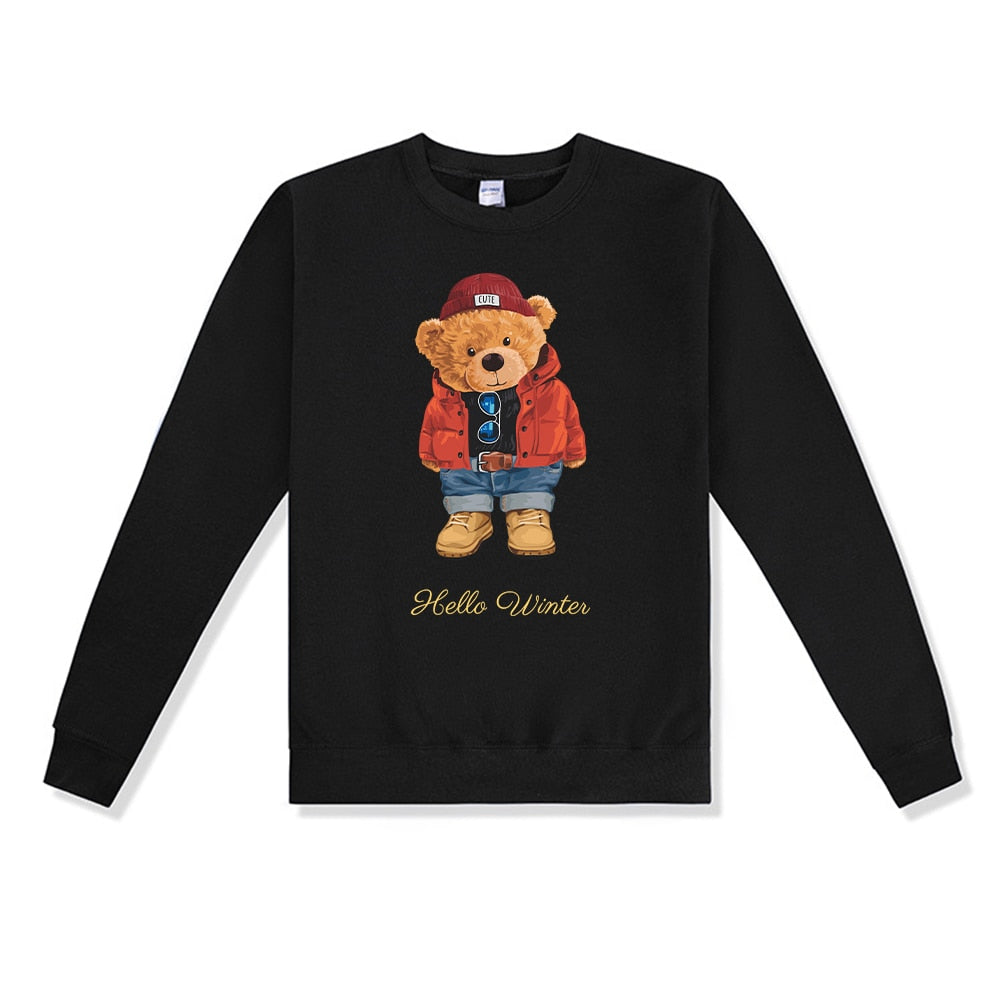 Teddy Bear "Hello Winter Letter" Printed Unisex Crewneck Sweatshirt Heavy Blend Crew Neck Sweatshirt