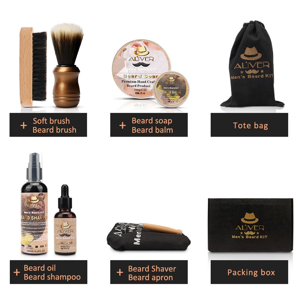 Men Beard Kit Styling Tool Beard Essence Oil Comb Brush With Apron Cloth Moustache Balm Moisturizing Wax Styling Beard Care Set