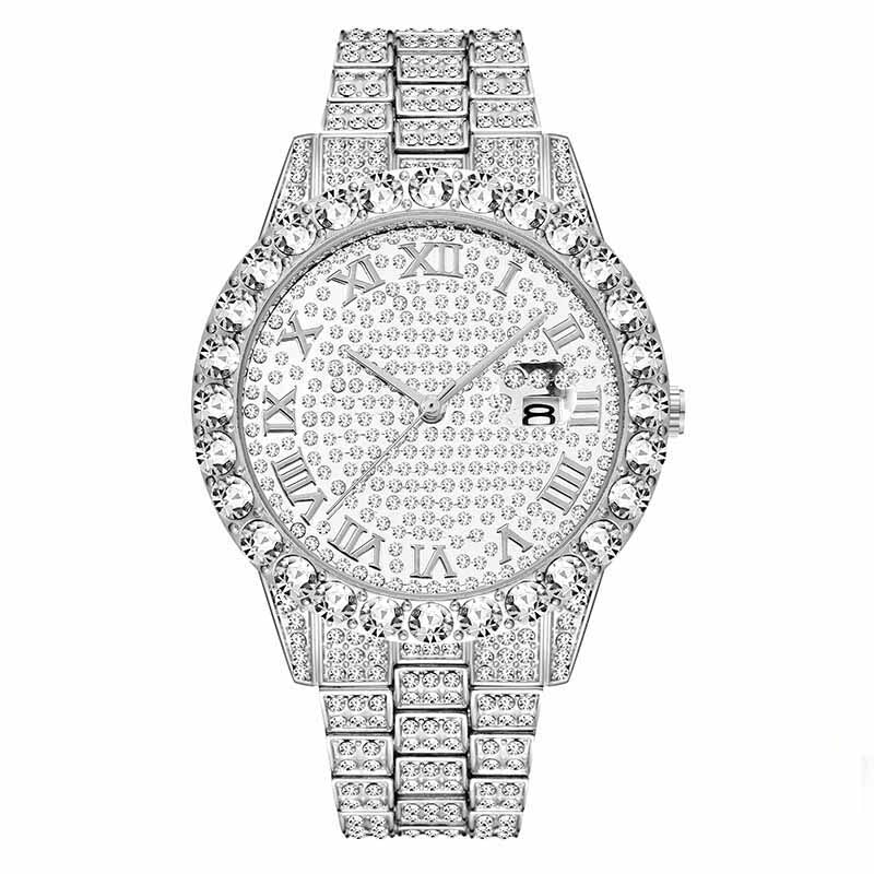 Sparkling Men's 18k Gold Plated Classic Hexagon Big Diamond Watch