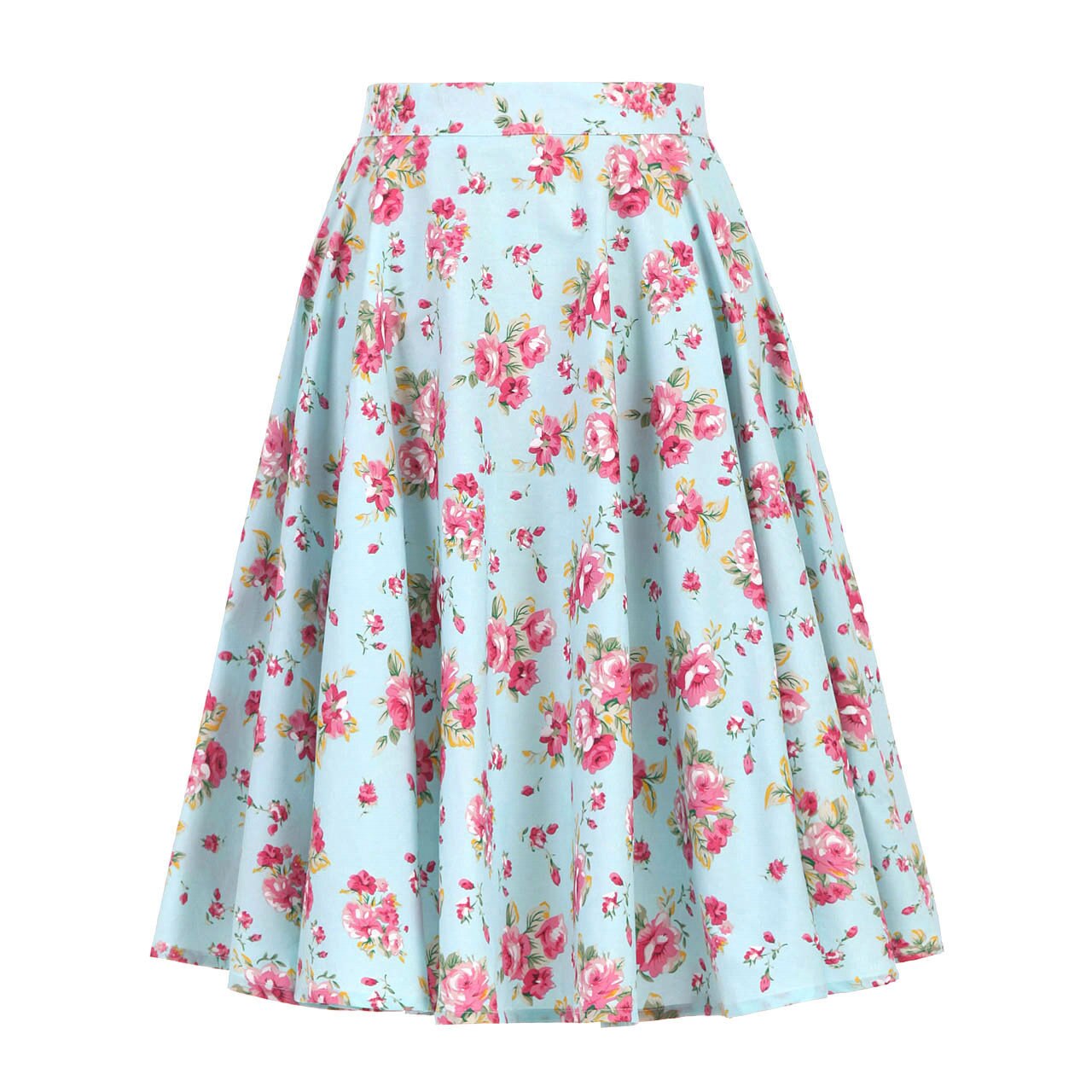 High Waist Skirt Cotton Womens Polka Dot Floral Print Swing Skirts