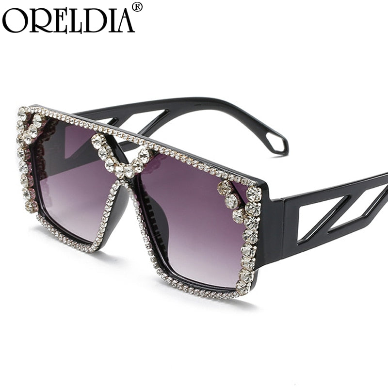 Oversized Square Diamond Rhinestone  Designer UV400 Unisex Sunglasses