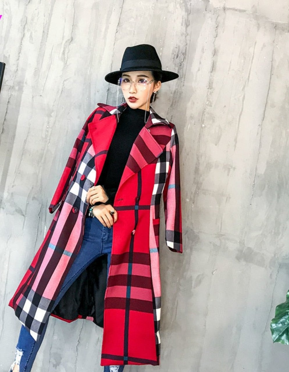 Ladies Kesington Plaid Windbreaker Trench Coat