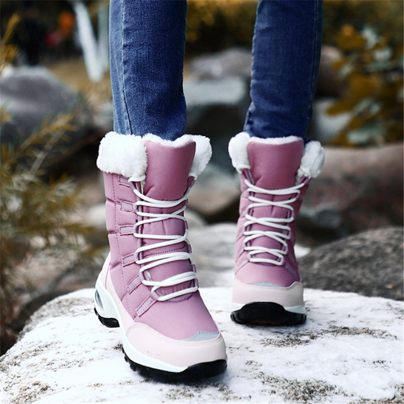 Waterproof Winter Women's Snow Fur Lined Non-Slip Ankle Snowboots