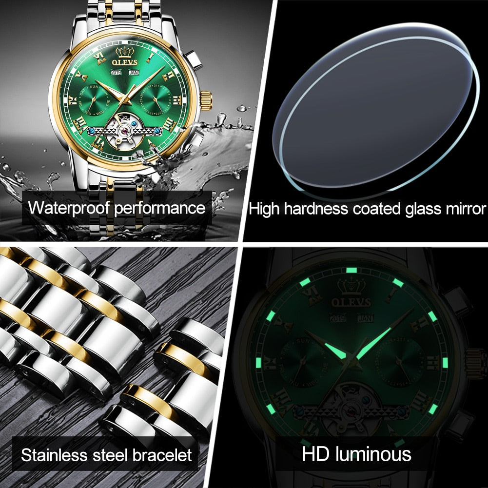 Automatic Self-Wind Mechanical Men Watches Stainless Steel Waterproof