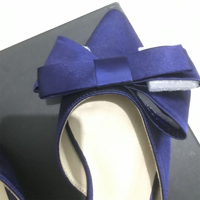 Satin Silk Bowknot Design Pointed Slip-On Flats