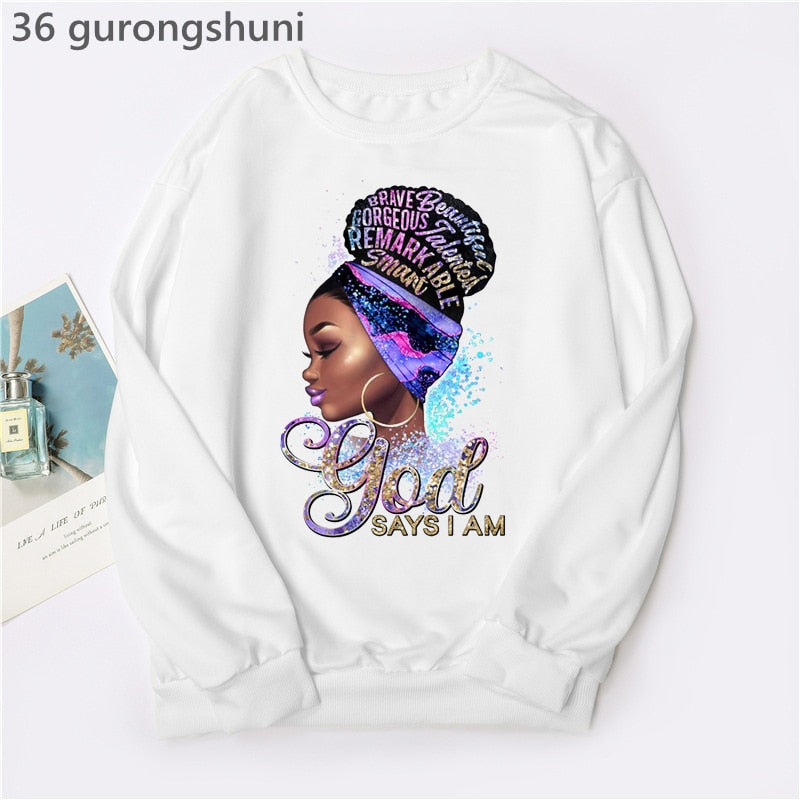 Black Woman Graphic Print Hoodie Sweatshirts