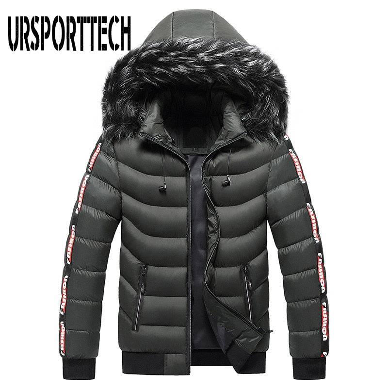 Hooded Fur Collar Windproof Men's Jacket to 5X Big & Tall