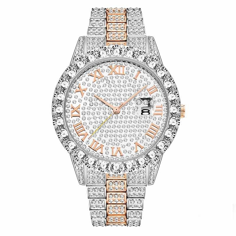 Sparkling Men's 18k Gold Plated Classic Hexagon Big Diamond Watch