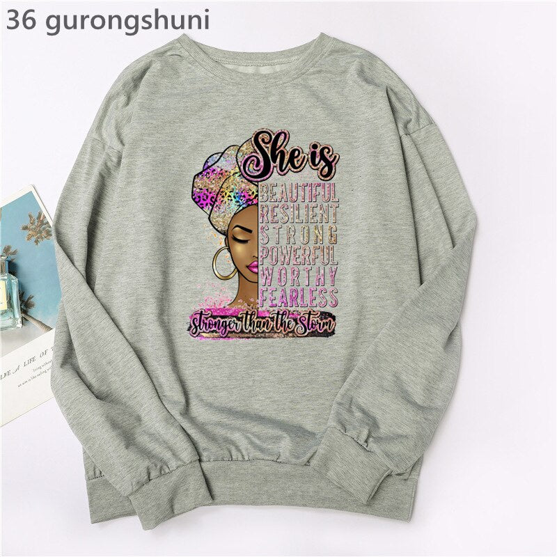 Black Woman Graphic Print Hoodie Sweatshirts