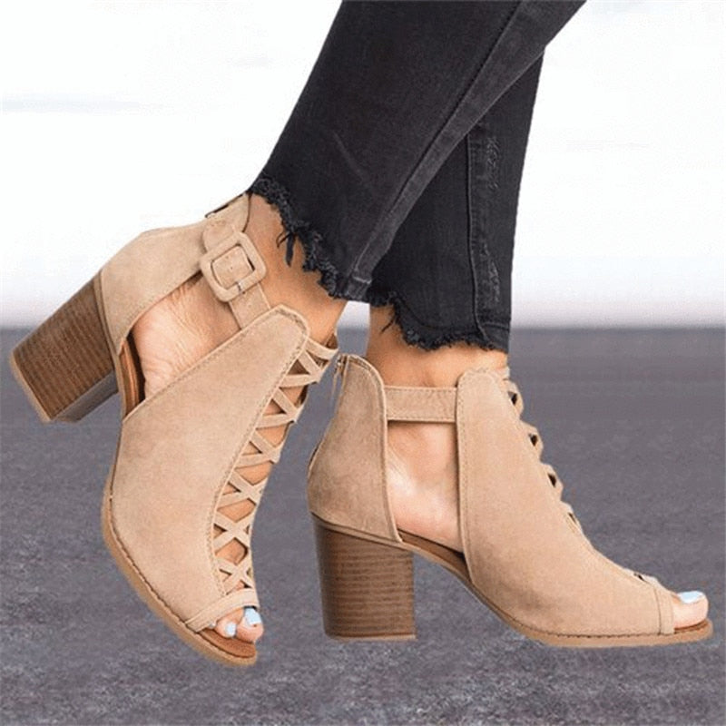 Criss Cross Chunky Heel Gladiator Sandals