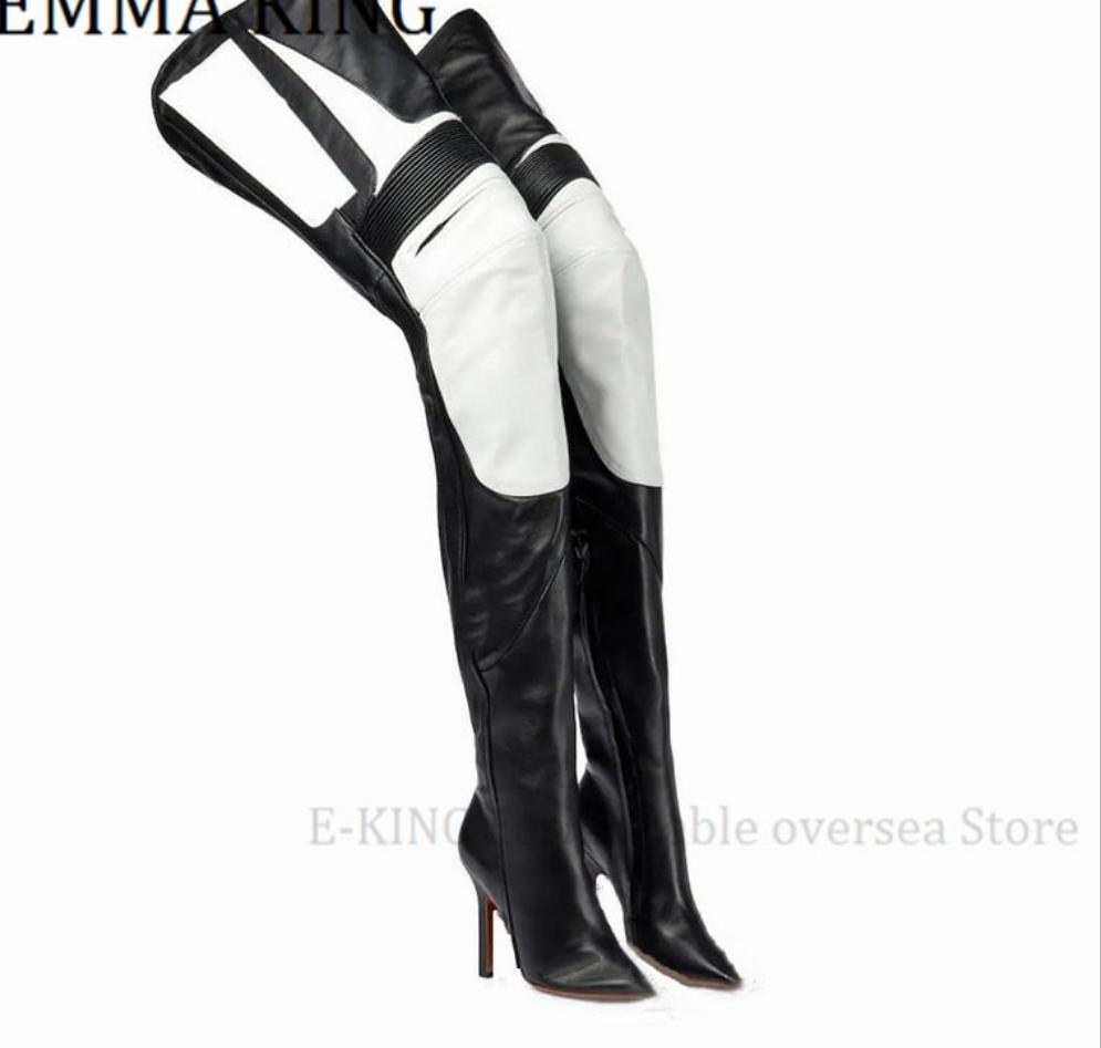 Runway Patchwork Women Over the Knee Pointed Toe Knight Boots