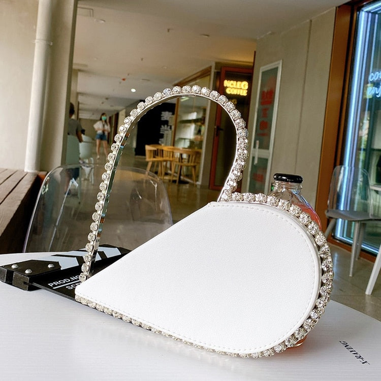 Heart Shaped Diamond Leather Evening Clutch Purse