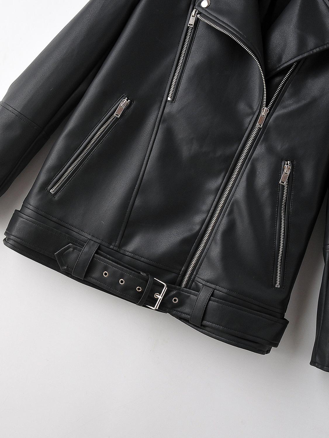 Women's Faux Soft PU Leather Motorcycle Punk Zipper Rivet Biker Jacket