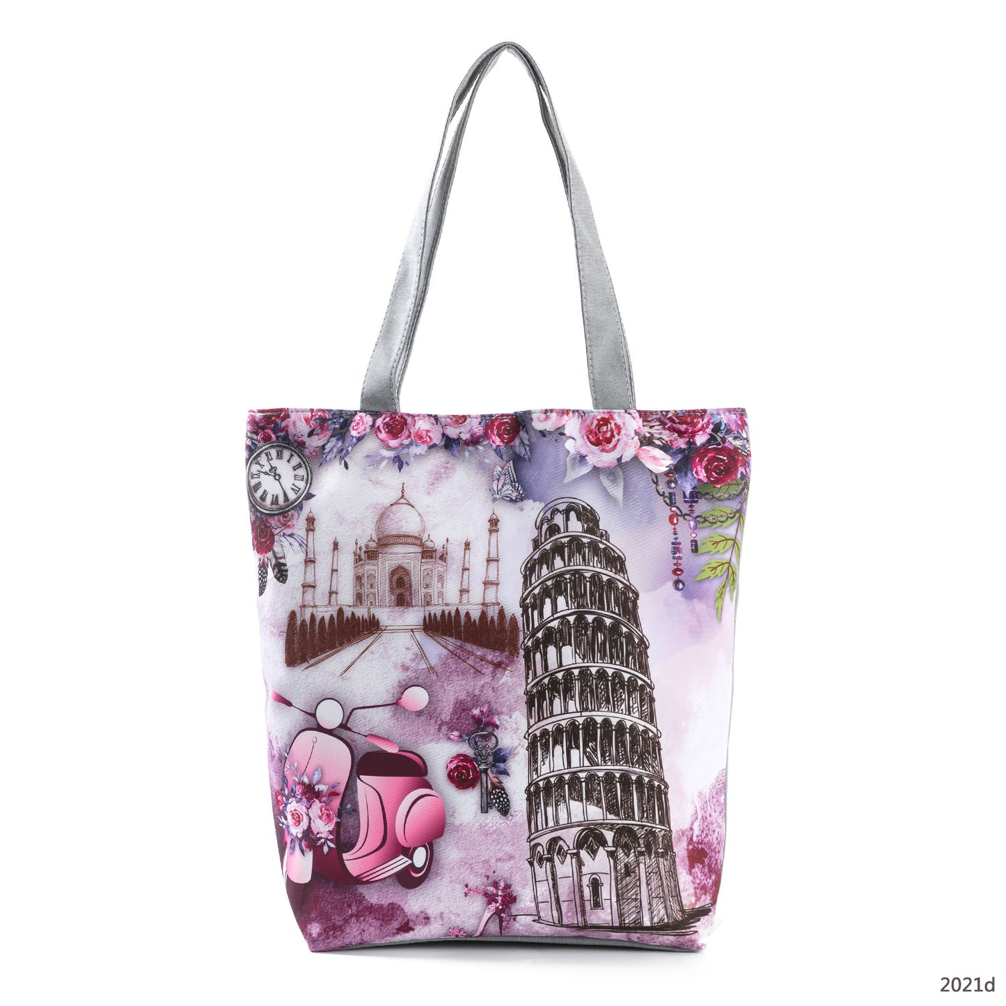 Floral Print Women Shoulder Canvas Shopping Tote Bag