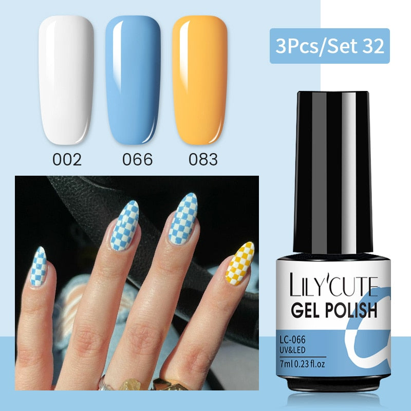 3 Piece Gel Polish Set: Winter Color Glitter Sequin Matte Effect Gel, Long Lasting Base Top Coat Nail Art Design