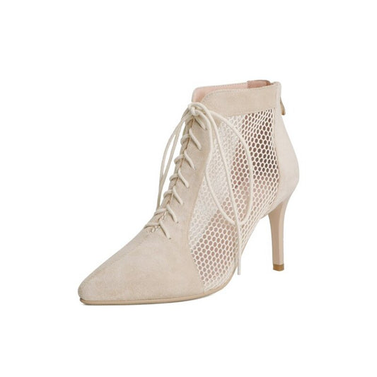 Cross Lace Up Roman Hollow Out Mesh Ankle Boots