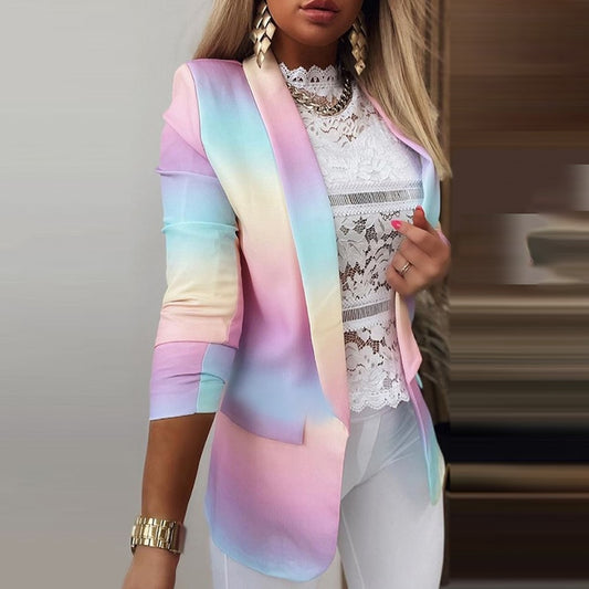 Ombre Rainbow Gradient Colorblock Women's Office Blazer Jacket