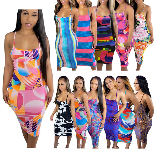 Tank Halter Bodycon Spaghetti Strap Multicolor Dresses