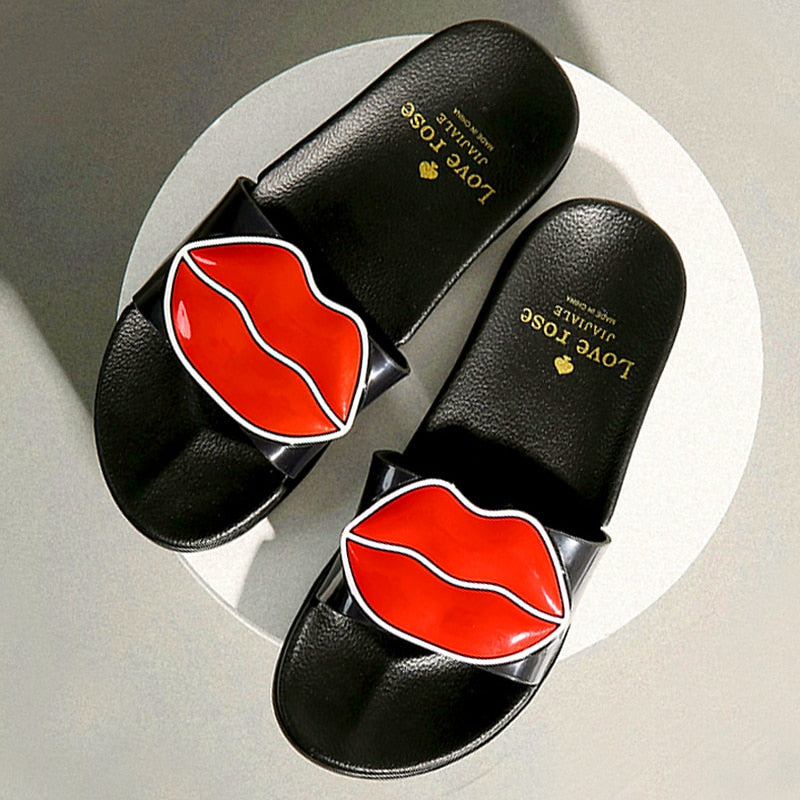 Lovely Lips Platform Slides Flip Flops