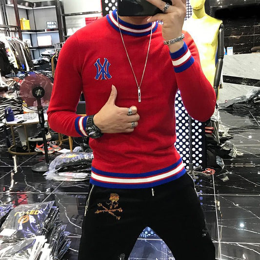 Men's O-Neck Pullovers Embroidered Knitted Sweater