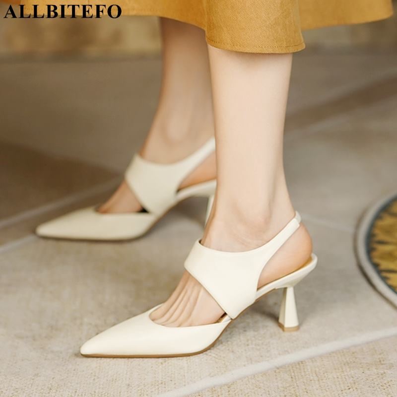 Ankle Buckle Pointed Toe Genuine Leather Pumps