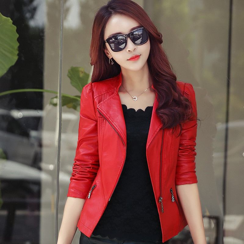 Faux Leather Motorcycle Short Biker Jacket