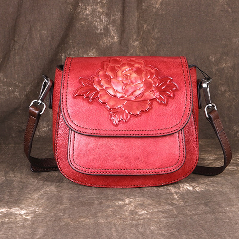 Small Embossed Women Genuine Leather Floral Purse